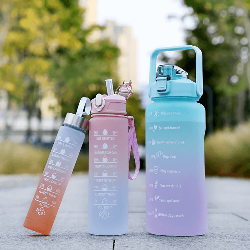 Garrafa de água motivacional Conjunto de garrafas de água Hidratação diária Marcador de tempo para beber água Garrafas com frases motivacionais Material ecologicamente correto Livre de BPA