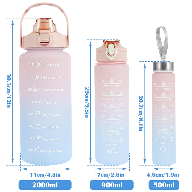 Garrafa de água motivacional Conjunto de garrafas de água Hidratação diária Marcador de tempo para beber água